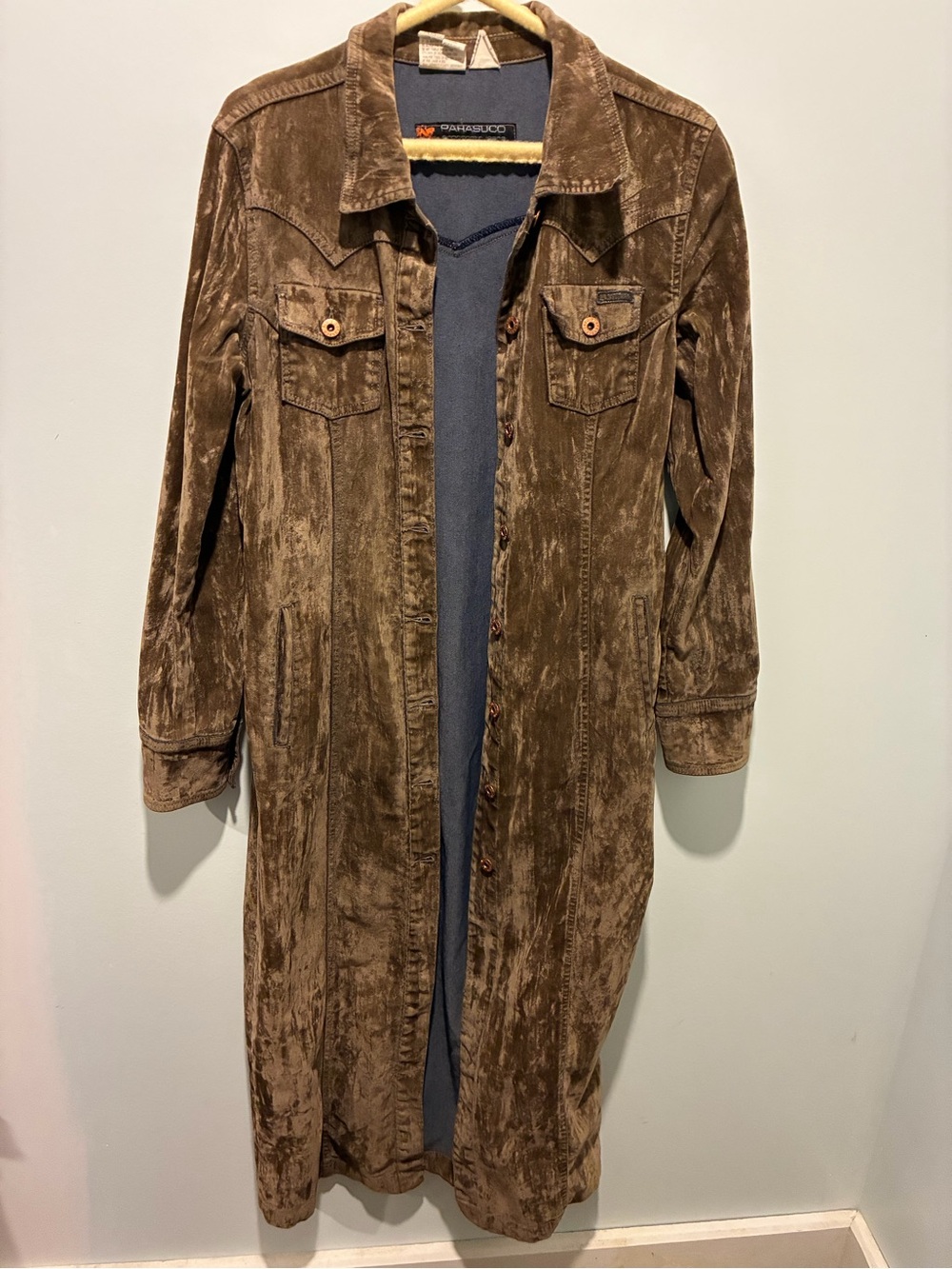 Vintage Parasuco Crushed Velvet Coat with Denim Lining – 90s Western M/L